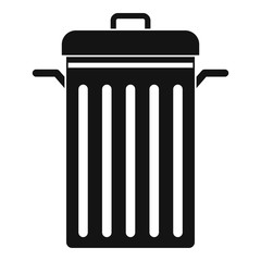 Metal trash can icon, simple style