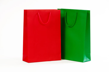 Red and green paper bag on a white background