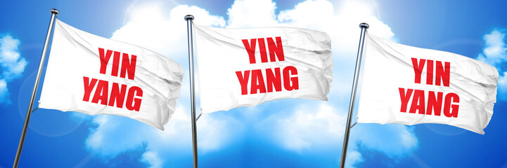 Yin yang, 3D rendering, triple flags