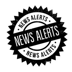News Alerts rubber stamp. Grunge design with dust scratches. Effects can be easily removed for a clean, crisp look. Color is easily changed.