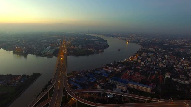 aerial view of bhumibol bridge in bangkok thailand