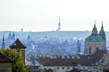Obraz premium Prague, city view from hill Hradschin, broadcasting tower, Czech