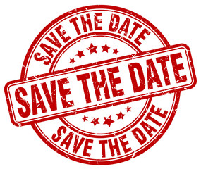 save the date red grunge round vintage rubber stamp