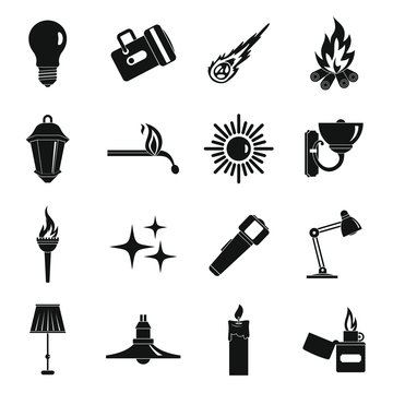 Light source symbols icons set, simple style