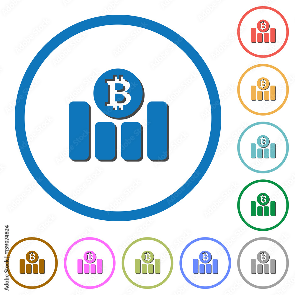 Poster bitcoin financial graph icons with shadows and outlines