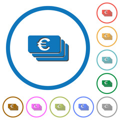 Euro banknotes icons with shadows and outlines