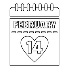 February 14 calendar icon, outline style