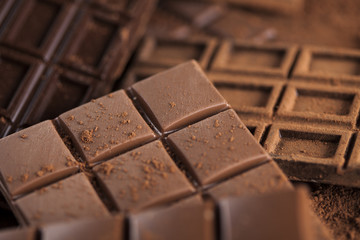 Chocolate sweet, cocoa pod and food dessert background