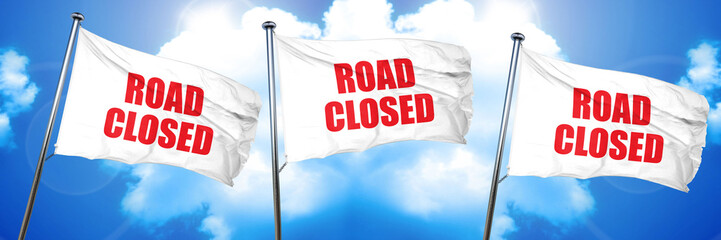 road closed, 3D rendering, triple flags