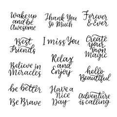 Lettering quotes set motivation for life and happiness. Calligraphy Inspirational quote. Morning motivational quote design. For postcard poster graphic design. be brave. be better.