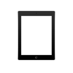 Computer tablet with blank white screen.