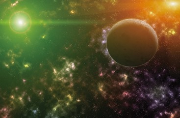 Naklejka na ściany i meble sky and sun light reflex with colorful nebulae in galaxy illustration abstract beautiful for background