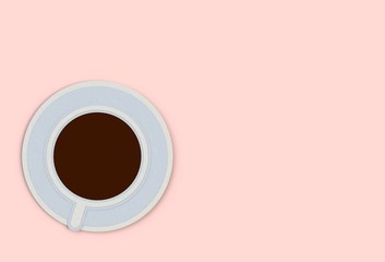 Top view cup of coffee on red desk, paper art and craft style.