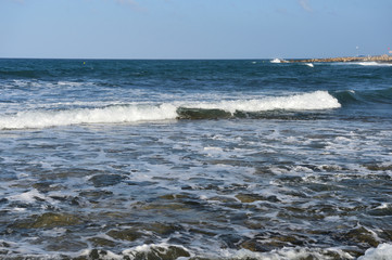 The waves of the Mediterranean Sea off the coast of Cyprus
