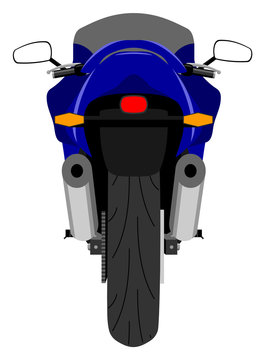 Color classic sport racing motorcycle back view isolated on white vector illustration