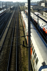 Fototapeta premium Vienna, West railway station, railway with trains, parallel trac