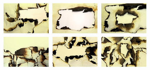 Burned old paper. Background image. Collage
