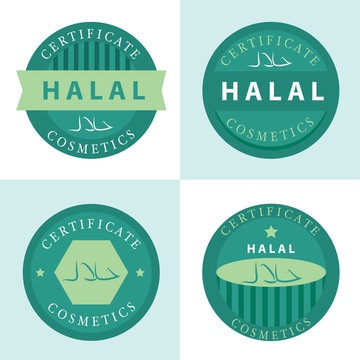 set of certificate of halal (permissible) cosmetics icon. vector illustration