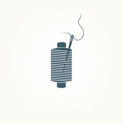 Thread spool and needle icon. Tailor shop and needlework symbol
