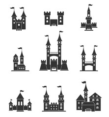 Fototapeta premium Towers and castles icons set.