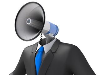 3D illustration of businessman with a megaphone head