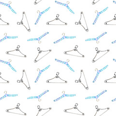 Seamless pattern with watercolor hangers, hand drawn isolated on a white background