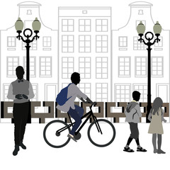 People walk around the city