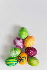 Easter eggs in shape of pyramid, above view
