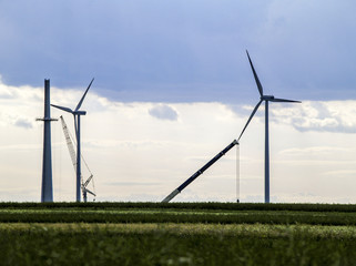 Windpark Parndorf, Austria, construction of a wind mill, Burgenl