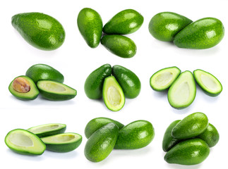 Avocado pieces set isolated on white background as package design element
