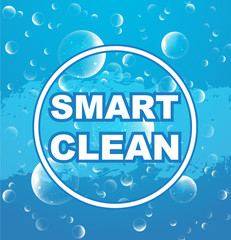 Vector smart clean icon with bubbles on blue background