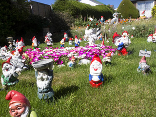 STANLEY, FALKLANDS ISLANDS, FEBRUARY 11.2017, garden full of gnomes, Falklands Islands, February...