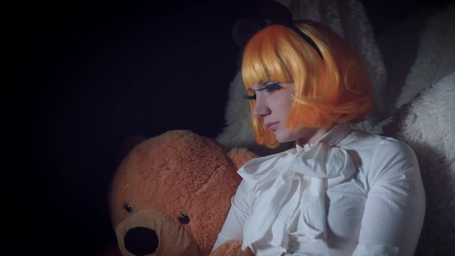 4K Halloween Shot of Doll Woman Turning with Knife