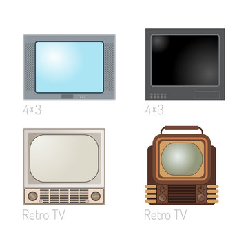 TV screen vintage monitor template electronic device technology digital size diagonal display and video retro plasma home tool vector illustration.