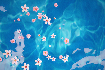 Pink flowers floating on the water. 3D rendering