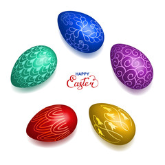 Set of Easter eggs isolated on white background. Realistic vector illustration.