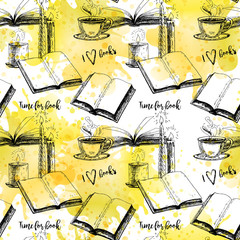 Seamless vintage pattern with books.