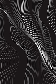 Black and white background, waves of lines, abstract wallpaper, vector design 