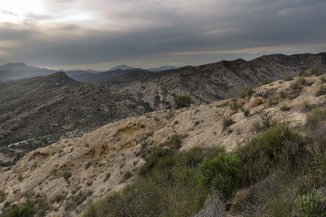 Sunset in the mountains of Elche, province of Alicante in Spain