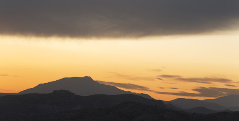 Sunset in the mountains of Elche, province of Alicante in Spain