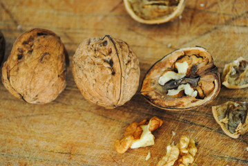 nuts on a wooden surface