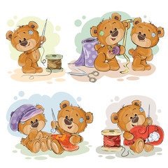 Set of vector clip art illustrations of teddy bears and their hand maid hobby