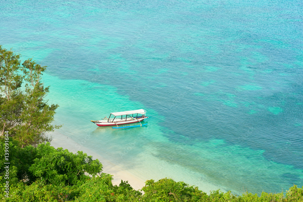 Canvas Prints Aerial shot of tropical beach and boat