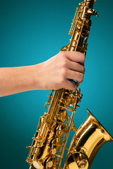 Fototapeta premium Saxophone - Golden alto saxophone classical instrument