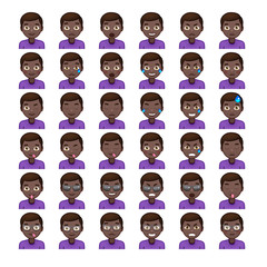 Set of Black Men's Realistic Emoticons