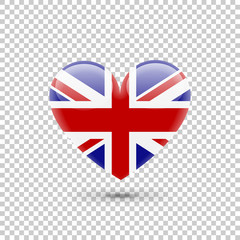 British Flag Heart Icon on Transparent Background