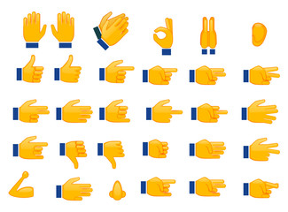 Set of Hands Emojis and Icons. Symbols and Signs