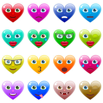 Set of Sexy Colorful Heart Smile Emoticons