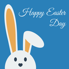 Cute happy easter day bunny in flat style on blue background