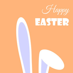 Illustration with flat bent hare's ear for your happy easter day greeting card design.Cartoon bent hare's ear on orange background